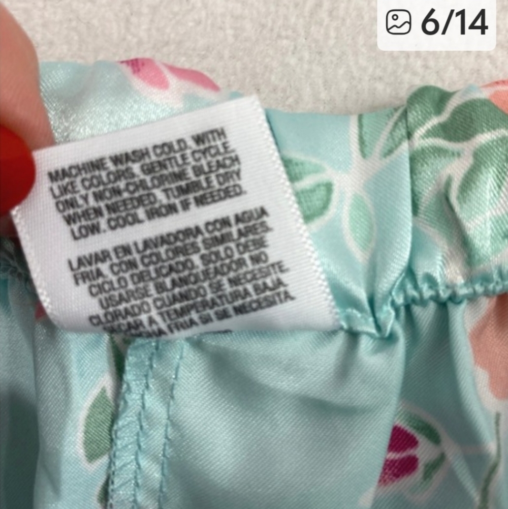 Premier Intimates Pajama Set Women XL 18W Floral Satin Blue Pink Cami Top Capris - Picture 5 of 9